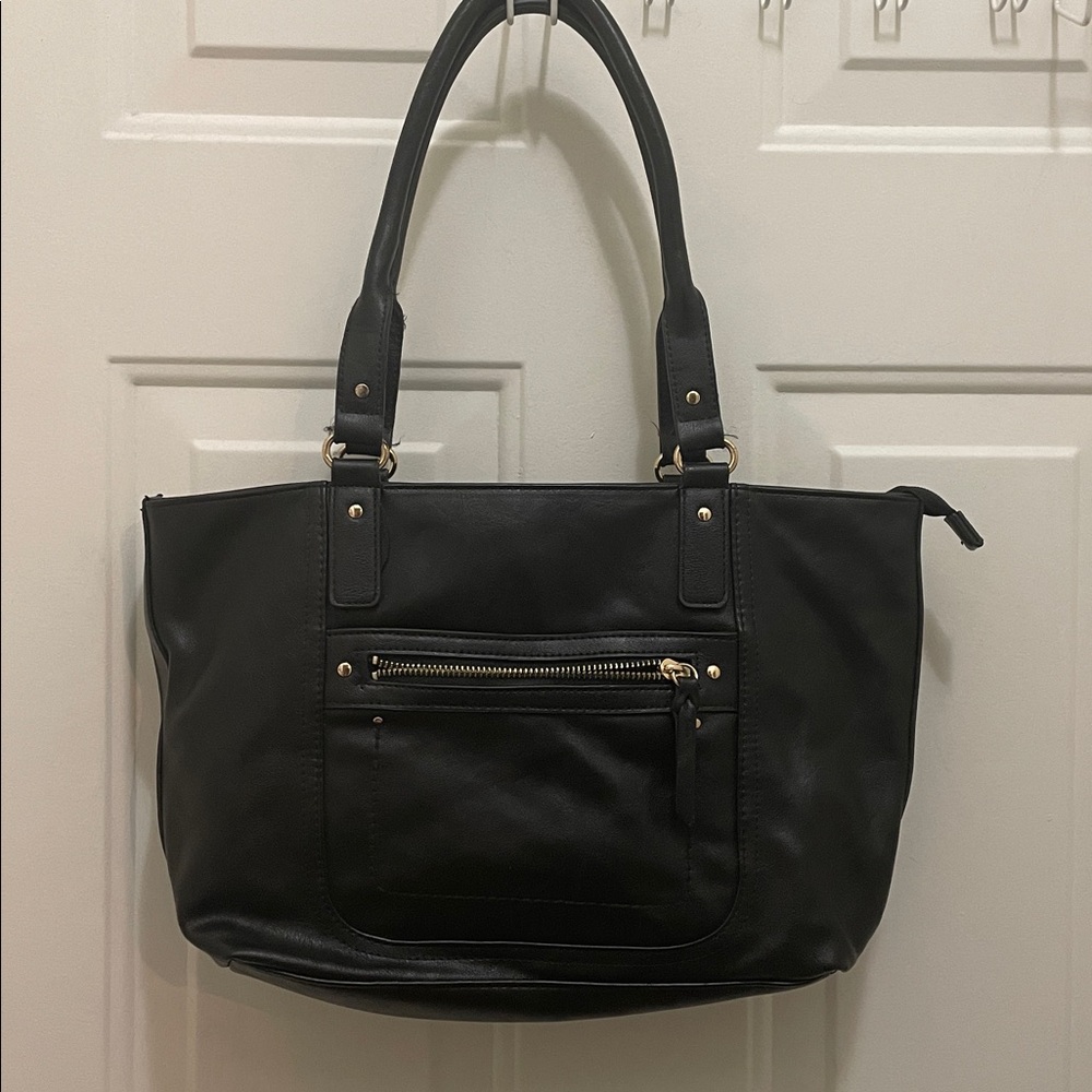 INTERNATIONAL CONCEPTS: EC, clean interior Black Tote Bag with Gold Accents